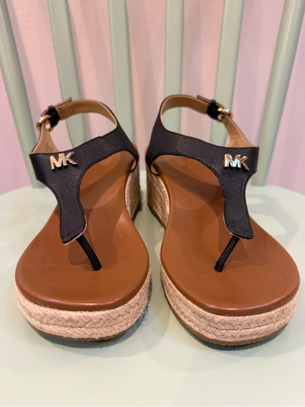 Black Laney Thong Wedge Espadrille Sandals - Women 8